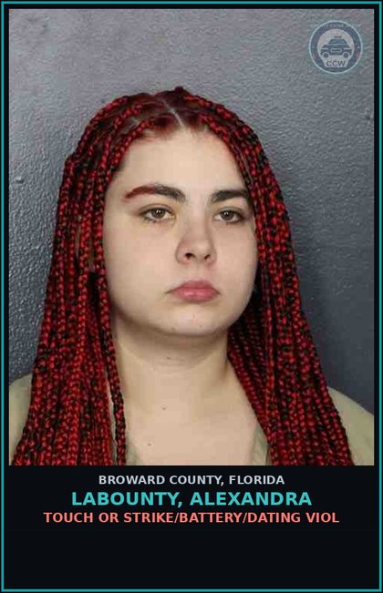CCW arrest card for LABOUNTY, ALEXANDRA in Broward County: TOUCH OR STRIKE/BATTERY/DATING VIOL