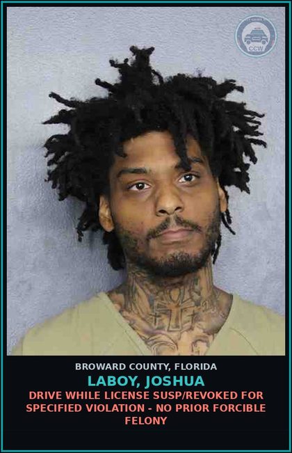 CCW arrest card for LABOY, JOSHUA in Broward County: SIDE WIND/REST SUNSCREEN      