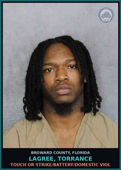 CCW arrest card for LAGREE, TORRANCE in Broward County: TOUCH OR STRIKE/BATTERY/DOMESTIC VIOL