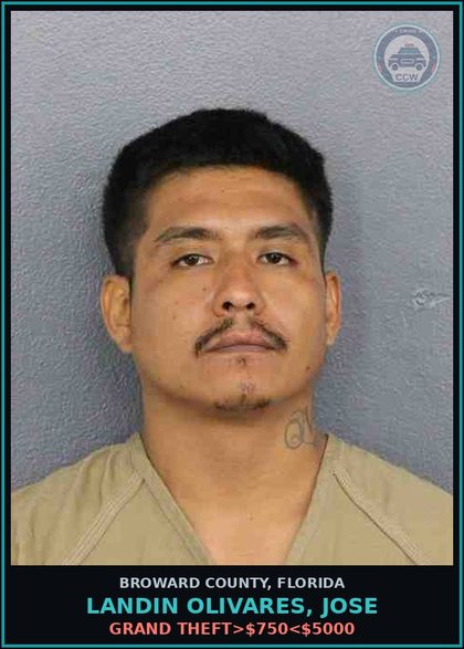 CCW arrest card for LANDIN OLIVARES, JOSE in Broward County: GRAND THEFT>$750<$5000