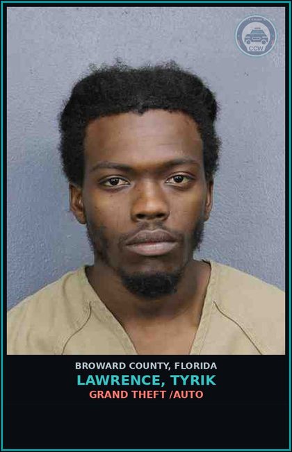 CCW arrest card for LAWRENCE, TYRIK in Broward County: MCYCLE W/O EYE PROTECTION     