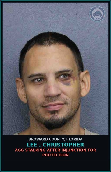 CCW arrest card for LEE , CHRISTOPHER in Broward County: AGG STALKING AFTER INJUNCTION FOR PROTECTION