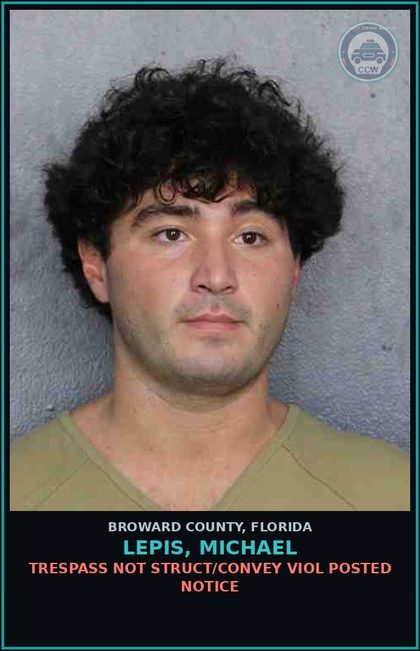 CCW arrest card for LEPIS, MICHAEL in Broward County: TRESPASS NOT STRUCT/CONVEY VIOL POSTED NOTICE