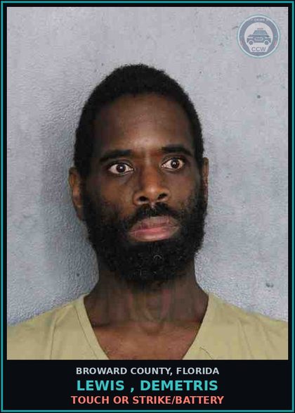 CCW arrest card for LEWIS , DEMETRIS in Broward County: TOUCH OR STRIKE/BATTERY