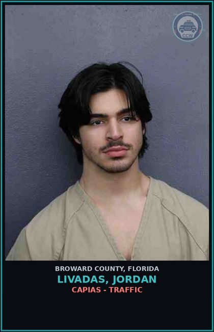 CCW arrest card for LIVADAS, JORDAN in Broward County: CAPIAS - TRAFFIC