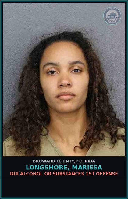 CCW arrest card for LONGSHORE, MARISSA in Broward County: UNLAWFUL SPEED POSTED STATE/INTERSCT   