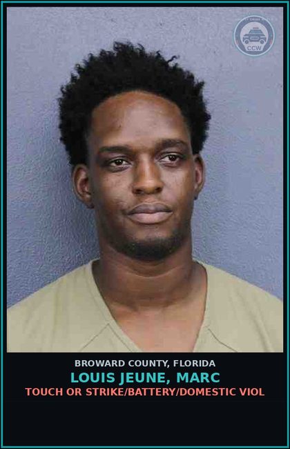 CCW arrest card for LOUIS JEUNE, MARC in Broward County: TOUCH OR STRIKE/BATTERY/DOMESTIC VIOL