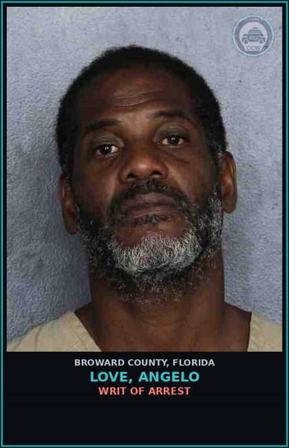 CCW arrest card for LOVE, ANGELO in Broward County: WRIT OF ARREST