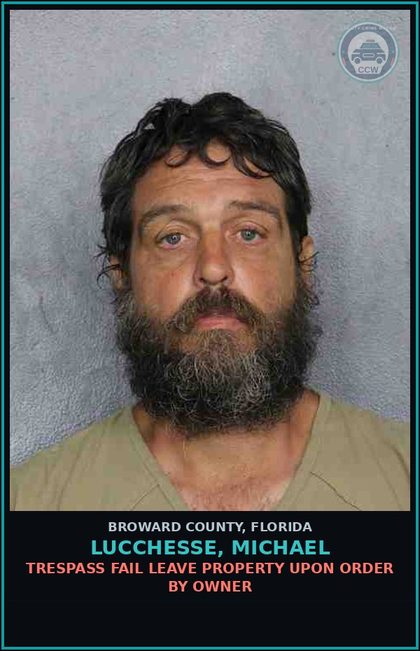 CCW arrest card for LUCCHESSE, MICHAEL in Broward County: TRESPASS FAIL LEAVE PROPERTY UPON ORDER BY OWNER