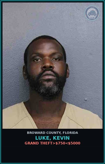 CCW arrest card for LUKE, KEVIN in Broward County: GRAND THEFT>$750<$5000