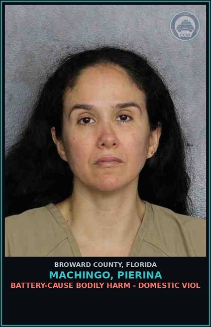 CCW arrest card for MACHINGO, PIERINA in Broward County: BATTERY-CAUSE BODILY HARM - DOMESTIC VIOL