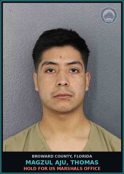 CCW arrest card for MAGZUL AJU, THOMAS in Broward County: HOLD FOR US MARSHALS OFFICE
