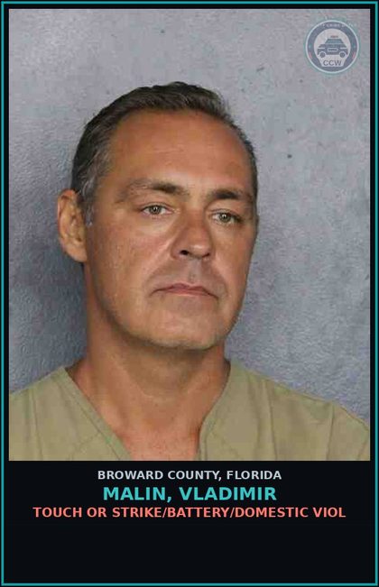 CCW arrest card for MALIN, VLADIMIR in Broward County: TOUCH OR STRIKE/BATTERY/DOMESTIC VIOL