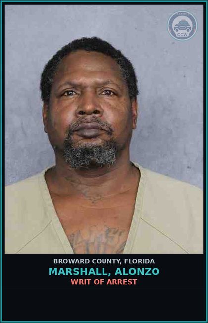 CCW arrest card for MARSHALL, ALONZO in Broward County: WRIT OF ARREST