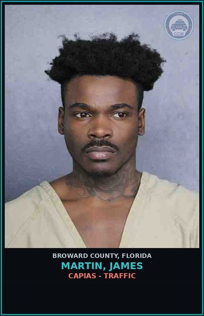 CCW arrest card for MARTIN, JAMES in Broward County: CAPIAS - TRAFFIC