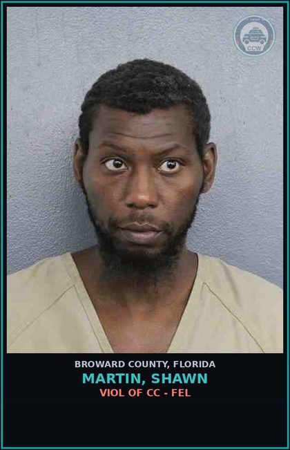 CCW arrest card for MARTIN, SHAWN in Broward County: VIOL OF CC - FEL