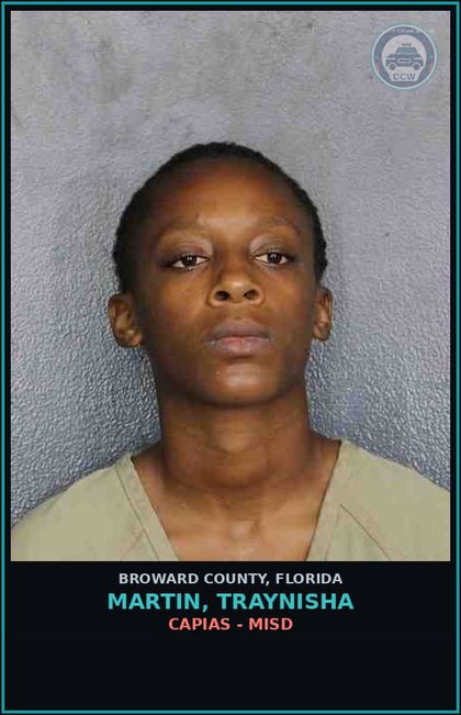 CCW arrest card for MARTIN, TRAYNISHA in Broward County: CAPIAS - MISD