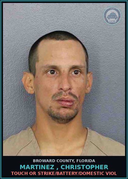 CCW arrest card for MARTINEZ , CHRISTOPHER in Broward County: TOUCH OR STRIKE/BATTERY/DOMESTIC VIOL