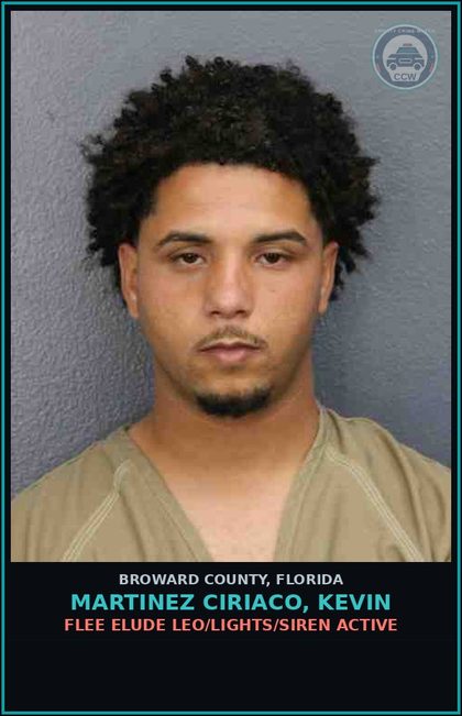 CCW arrest card for MARTINEZ CIRIACO, KEVIN in Broward County: FLEE  ELUDE LEO/LIGHTS/SIREN ACTIVE