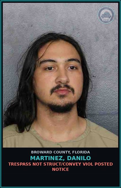 CCW arrest card for MARTINEZ, DANILO in Broward County: TRESPASS NOT STRUCT/CONVEY VIOL POSTED NOTICE