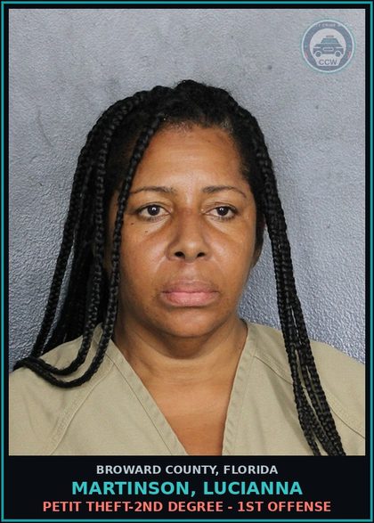 CCW arrest card for MARTINSON, LUCIANNA in Broward County: PETIT THEFT-2ND DEGREE - 1ST OFFENSE