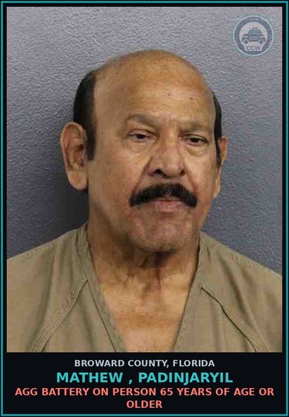 CCW arrest card for MATHEW , PADINJARYIL in Broward County: TOUCH OR STRIKE/BATTERY/DOMESTIC VIOL
