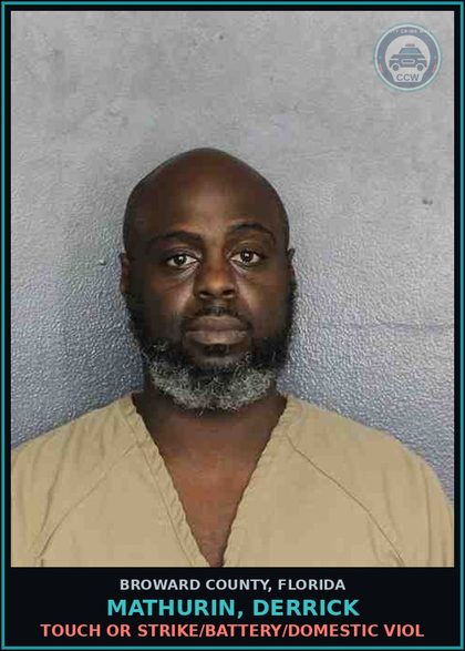 CCW arrest card for MATHURIN, DERRICK in Broward County: TOUCH OR STRIKE/BATTERY/DOMESTIC VIOL