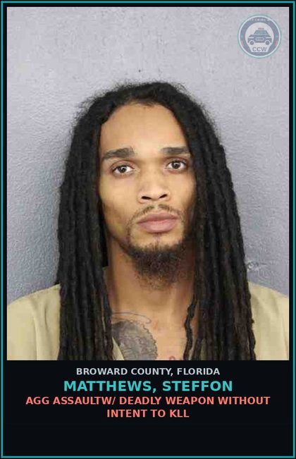 CCW arrest card for MATTHEWS, STEFFON in Broward County: AGG ASSAULTW/ DEADLY WEAPON WITHOUT INTENT TO KILL