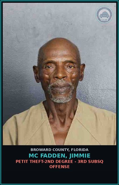 CCW arrest card for MC FADDEN, JIMMIE in Broward County: PETIT THEFT-2ND DEGREE - 3RD SUBSQ OFFENSE