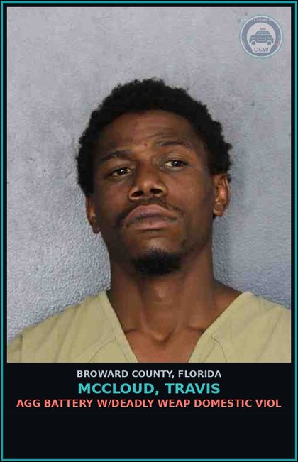 CCW arrest card for MCCLOUD, TRAVIS in Broward County: AGG BATTERY W/DEADLY WEAP DOMESTIC VIOL