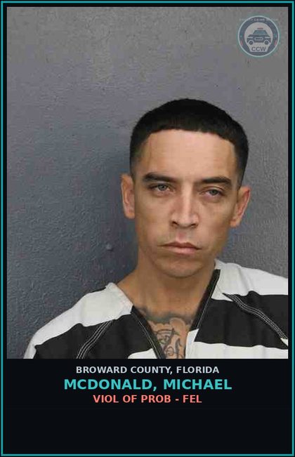 CCW arrest card for MCDONALD, MICHAEL in Broward County: VIOL OF PROB - FEL