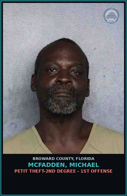 CCW arrest card for MCFADDEN, MICHAEL in Broward County: PETIT THEFT-2ND DEGREE - 1ST OFFENSE