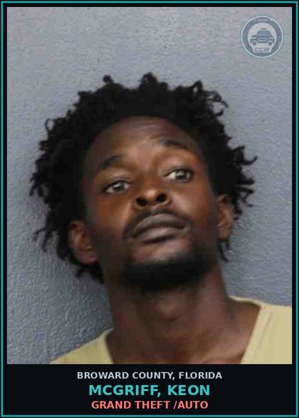 CCW arrest card for MCGRIFF, KEON in Broward County: GRAND THEFT /AUTO