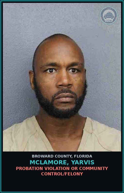 CCW arrest card for MCLAMORE, YARVIS in Broward County: POSSESS W/INTENT SELL MANUF DELIVER COCAINE