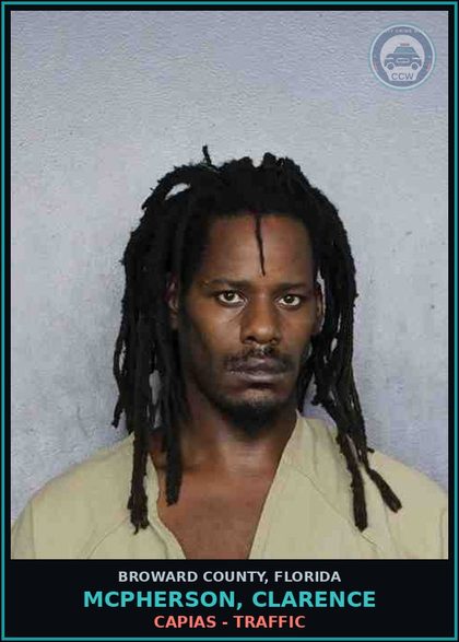 CCW arrest card for MCPHERSON, CLARENCE in Broward County: CAPIAS - TRAFFIC