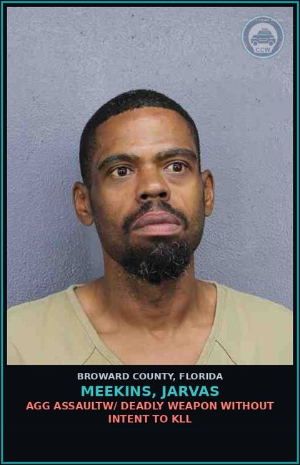 CCW arrest card for MEEKINS, JARVAS in Broward County: AGG ASSAULTW/ DEADLY WEAPON WITHOUT INTENT TO KILL