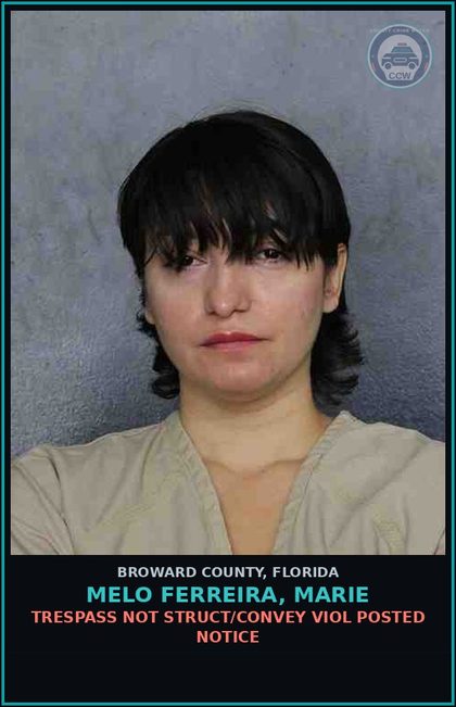 CCW arrest card for MELO FERREIRA, MARIE in Broward County: TRESPASS NOT STRUCT/CONVEY VIOL POSTED NOTICE