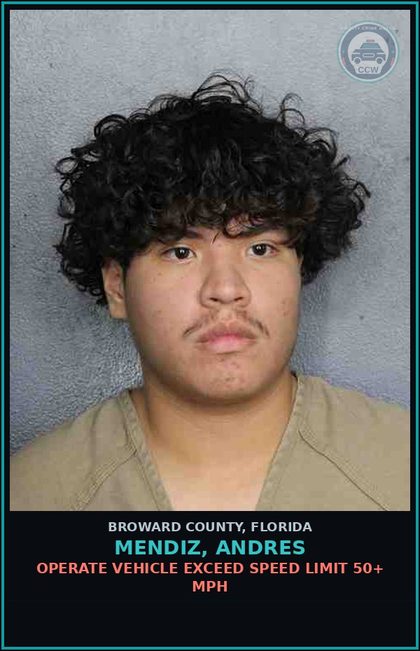 CCW arrest card for MENDIZ, ANDRES in Broward County: OPERATE VEHICLE EXCEED SPEED LIMIT 50+ MPH