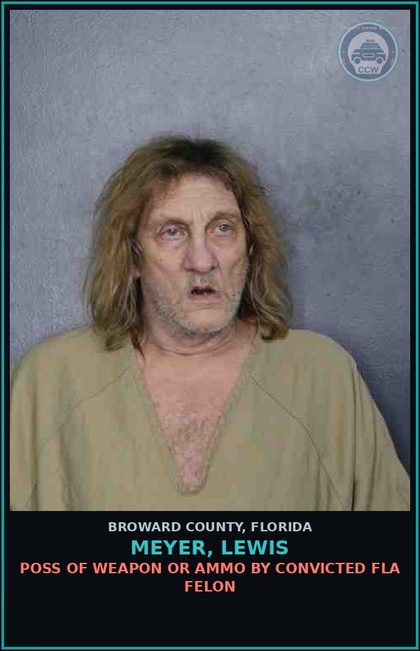 CCW arrest card for MEYER, LEWIS in Broward County: POSS OF WEAPON OR AMMO BY CONVICTED FLA FELON