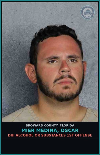 CCW arrest card for MIER MEDINA, OSCAR in Broward County: DUI ALCOHOL OR DRUGS  1ST OFFENSE
