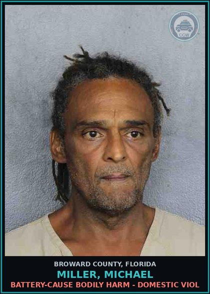 CCW arrest card for MILLER, MICHAEL in Broward County: BATTERY-CAUSE BODILY HARM - DOMESTIC VIOL