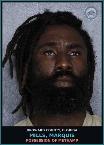 CCW arrest card for MILLS, MARQUIS in Broward County: POSSESSION OF Methamp