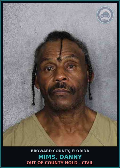 CCW arrest card for MIMS, DANNY in Broward County: OUT OF COUNTY HOLD - CIVIL