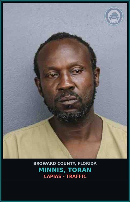 CCW arrest card for MINNIS, TORAN in Broward County: CAPIAS - TRAFFIC