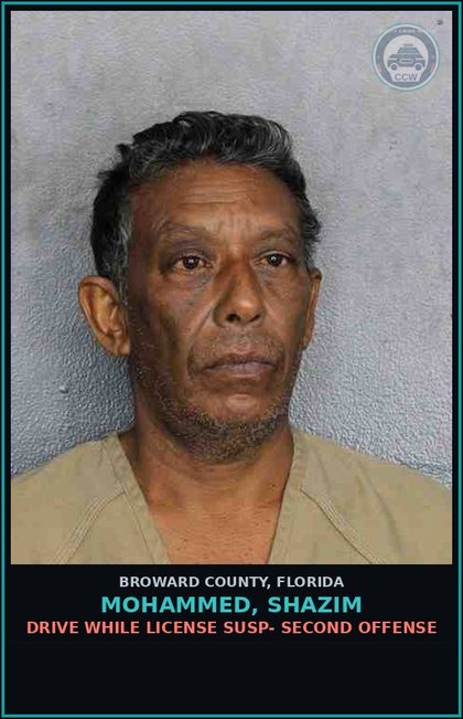 CCW arrest card for MOHAMMED, SHAZIM in Broward County: DRIVE WHILE LICENSE SUSP- SECOND OFFENSE