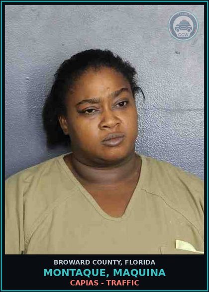 CCW arrest card for MONTAQUE, MAQUINA in Broward County: CAPIAS - TRAFFIC