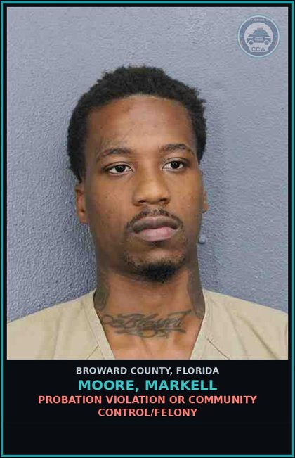 CCW arrest card for MOORE, MARKELL in Broward County: POSS W/INT SELL MAN DEL PVP