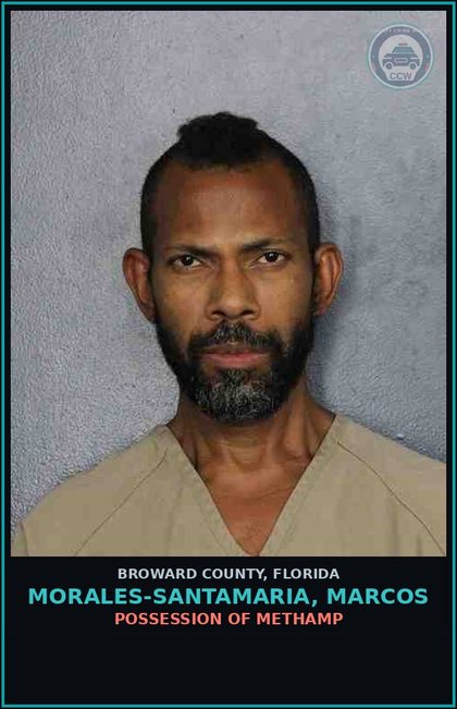 CCW arrest card for MORALES-SANTAMARIA, MARCOS in Broward County: POSSESSION OF Methamp