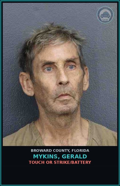 CCW arrest card for MYKINS, GERALD in Broward County: TOUCH OR STRIKE/BATTERY