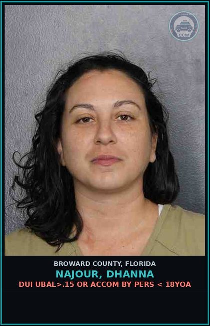 CCW arrest card for NAJOUR, DHANNA in Broward County: UNLAWFUL SPEED POSTED MUNICIP/STATE RD 
